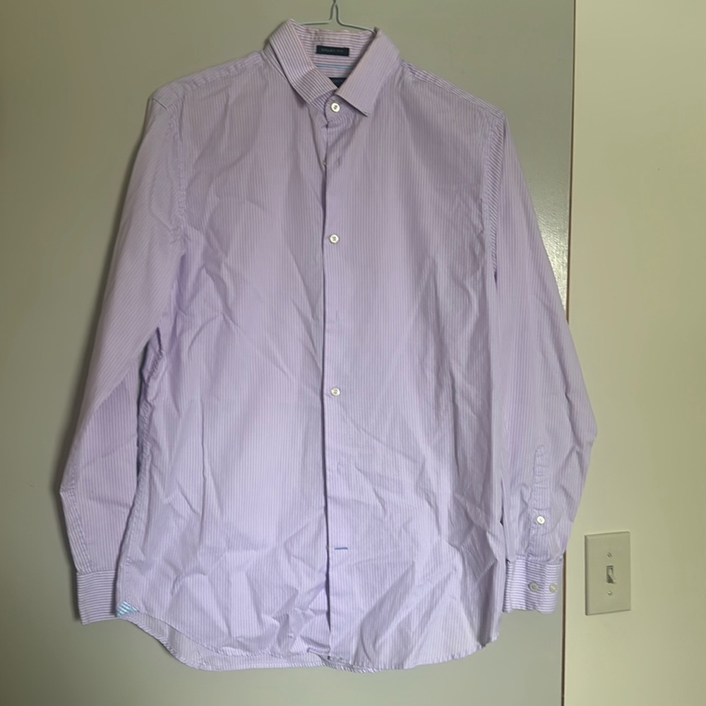 Men’s purple pinstripe banana public shirt